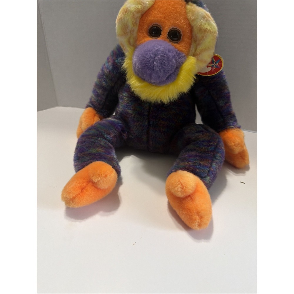 Ty Beanie Buddies Bongo Monkey Plush Tie Dye Orangutan Purple Orange 2001 09402